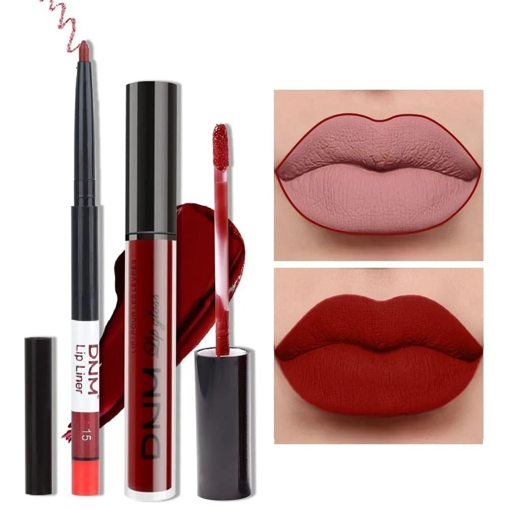 Set of 4 Liquid Lipstick & Lip Liner #15, #17, #25, #29 Long Lasting Waterproof